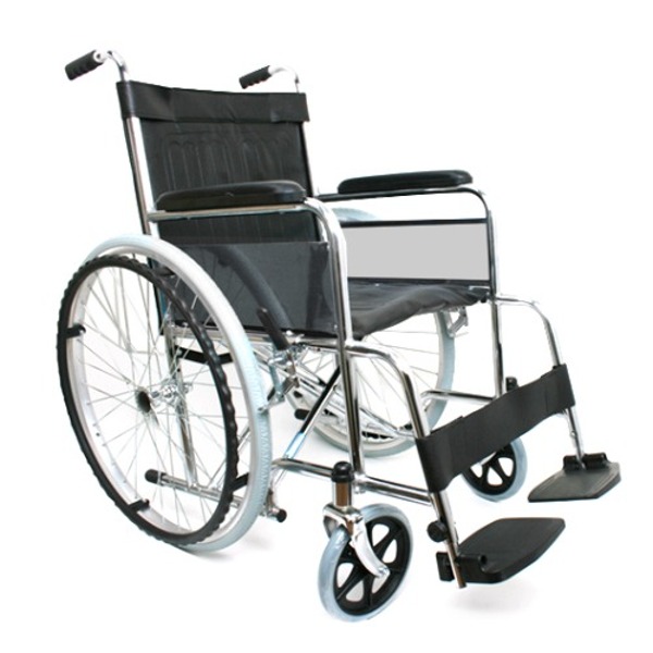 스틸 휠체어 경제형 KY874-41 8인치 앞바퀴 지지대2개 병원휠체어 환자휠체어